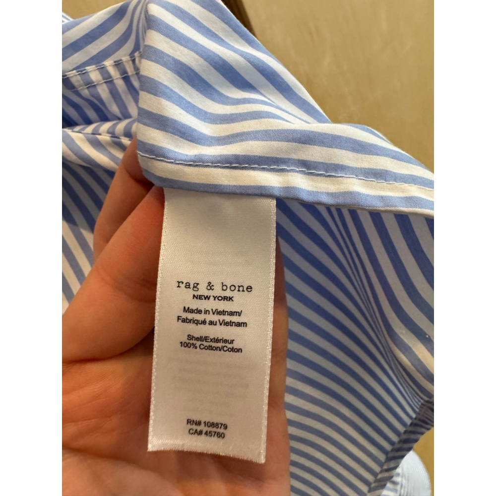 Women's Rag & Bone cropped Blue White Striped Button Down Shirt XL - Picture 3 of 6